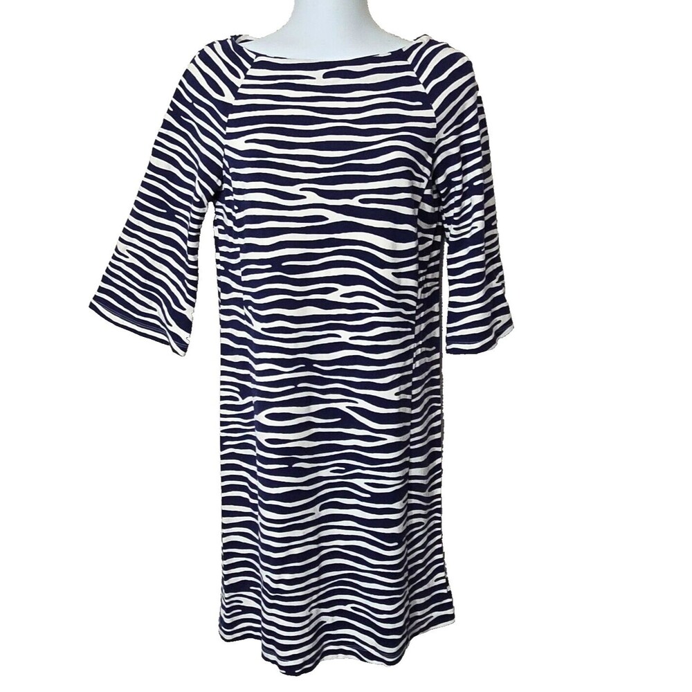 J McLaughlin Dress Womens XS Catalina Jersey Knit Blue Zebra 3/4 Bell Sleeve